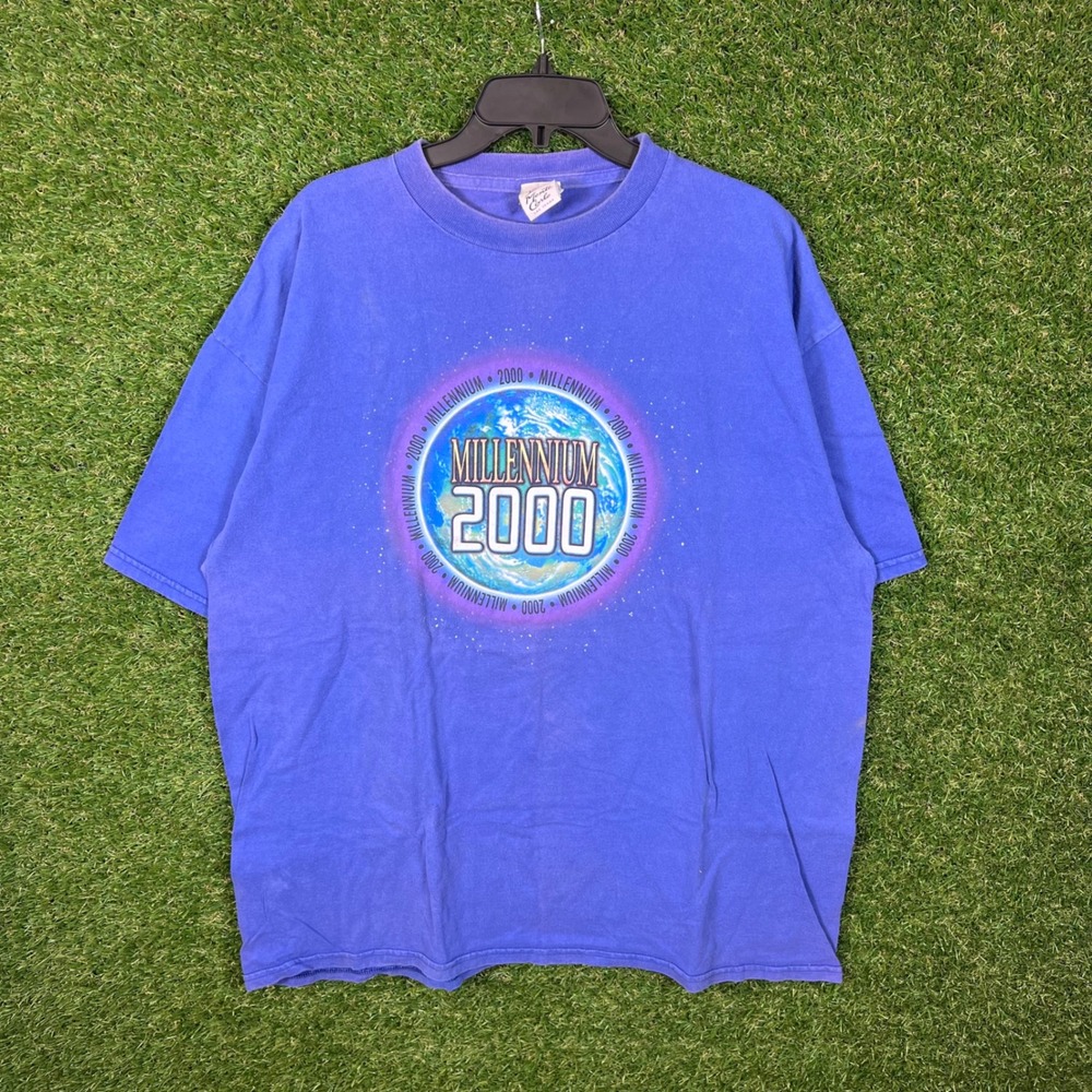 Vintage Monte Carlo Millennium 2000 Graphic T Shirt Blue Mens Size XXL‎ Y2K